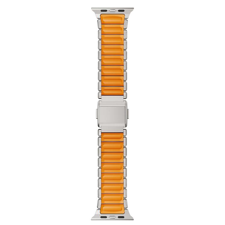 For Apple Watch 46mm / 49mm / 45mm / 44mm Magnetic Buckle Single-Bead Silicone Stainless Steel Watch Band