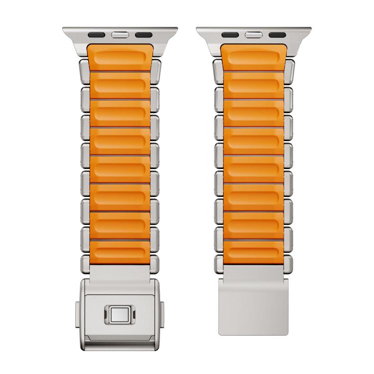 For Apple Watch 46mm / 49mm / 45mm / 44mm Magnetic Buckle Single-Bead Silicone Stainless Steel Watch Band