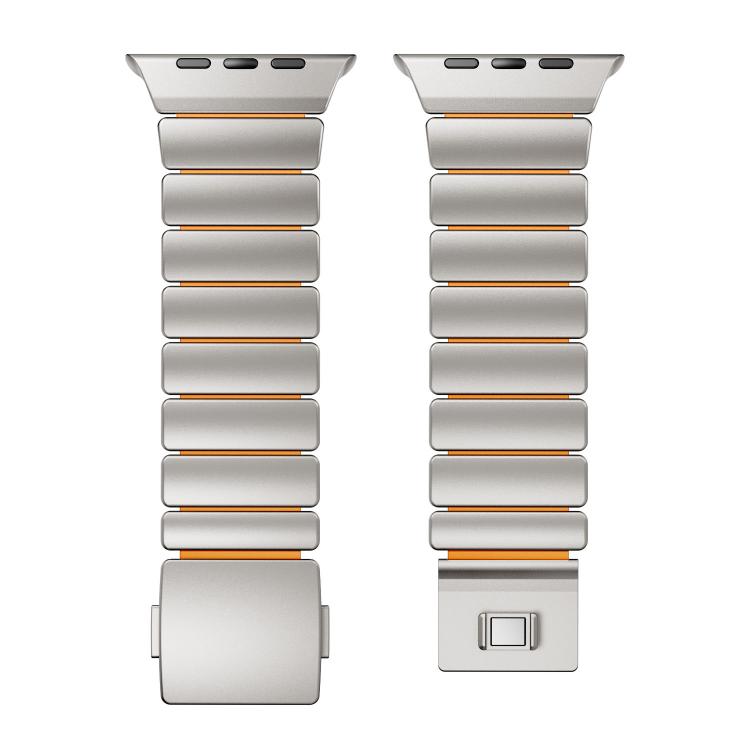 For Apple Watch 46mm / 49mm / 45mm / 44mm Magnetic Buckle Single-Bead Silicone Stainless Steel Watch Band