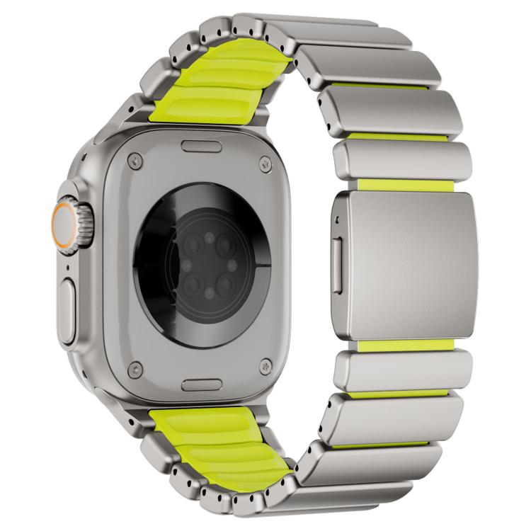 For Apple Watch 46mm / 49mm / 45mm / 44mm Magnetic Buckle Single-Bead Silicone Stainless Steel Watch Band