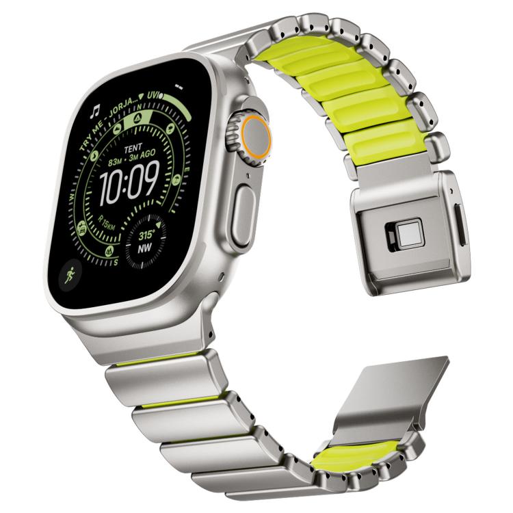 For Apple Watch 46mm / 49mm / 45mm / 44mm Magnetic Buckle Single-Bead Silicone Stainless Steel Watch Band