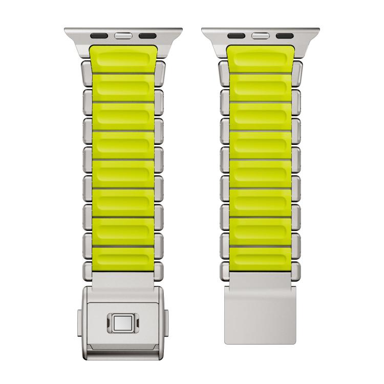 For Apple Watch 46mm / 49mm / 45mm / 44mm Magnetic Buckle Single-Bead Silicone Stainless Steel Watch Band