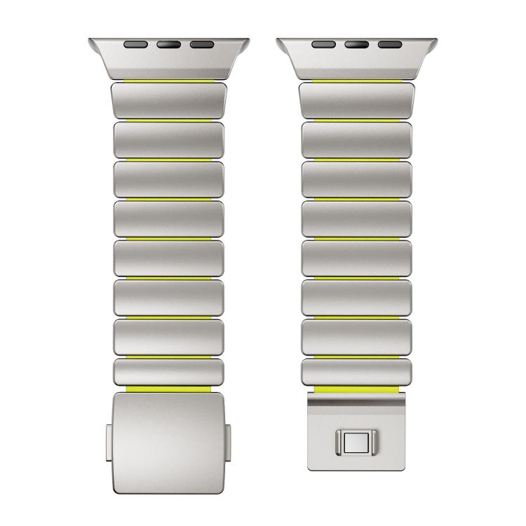 For Apple Watch 46mm / 49mm / 45mm / 44mm Magnetic Buckle Single-Bead Silicone Stainless Steel Watch Band
