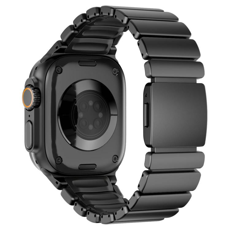 For Apple Watch 46mm / 49mm / 45mm / 44mm Magnetic Buckle Single-Bead Silicone Stainless Steel Watch Band