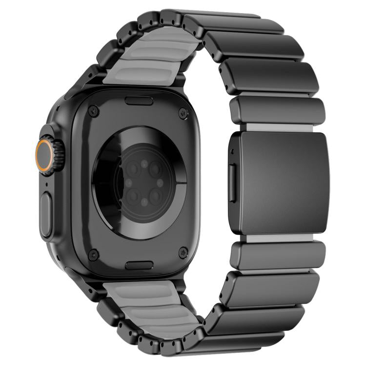 For Apple Watch 46mm / 49mm / 45mm / 44mm Magnetic Buckle Single-Bead Silicone Stainless Steel Watch Band