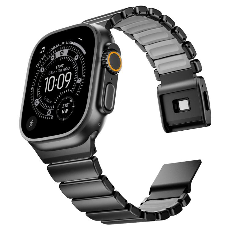 For Apple Watch 46mm / 49mm / 45mm / 44mm Magnetic Buckle Single-Bead Silicone Stainless Steel Watch Band