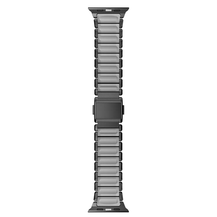For Apple Watch 46mm / 49mm / 45mm / 44mm Magnetic Buckle Single-Bead Silicone Stainless Steel Watch Band