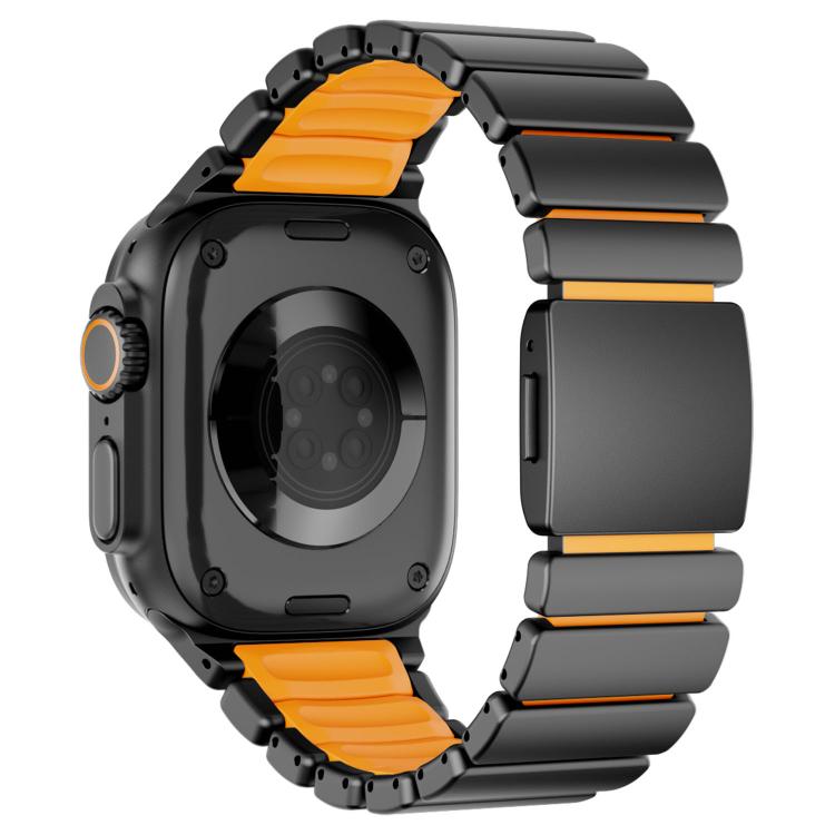 For Apple Watch 46mm / 49mm / 45mm / 44mm Magnetic Buckle Single-Bead Silicone Stainless Steel Watch Band