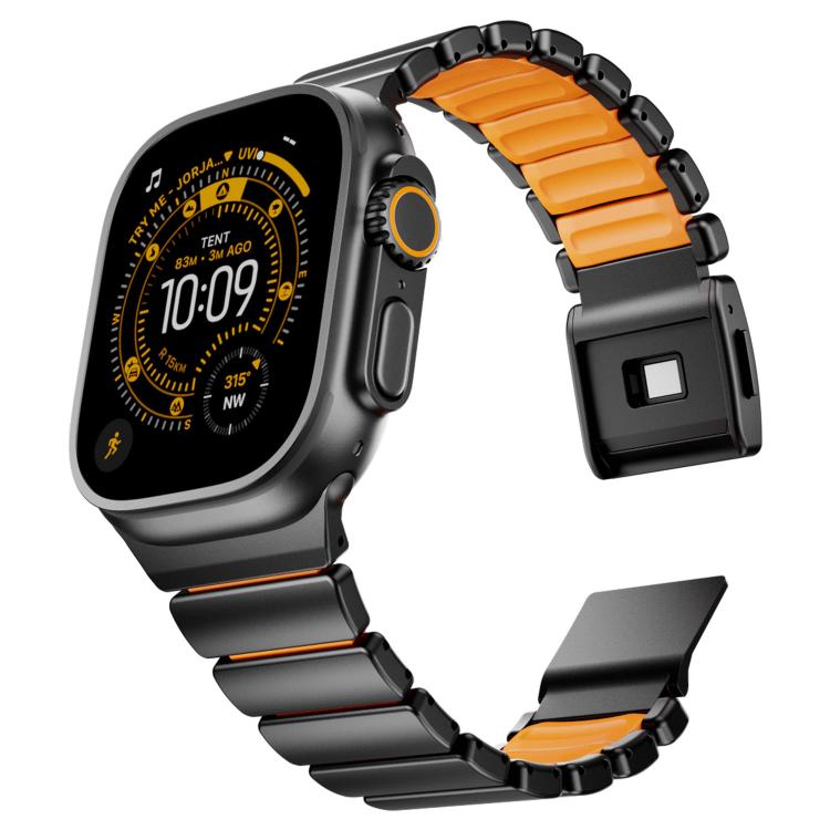 For Apple Watch 46mm / 49mm / 45mm / 44mm Magnetic Buckle Single-Bead Silicone Stainless Steel Watch Band