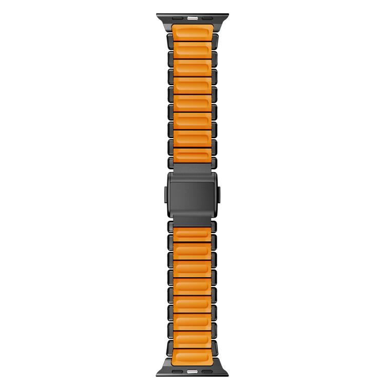 For Apple Watch 46mm / 49mm / 45mm / 44mm Magnetic Buckle Single-Bead Silicone Stainless Steel Watch Band