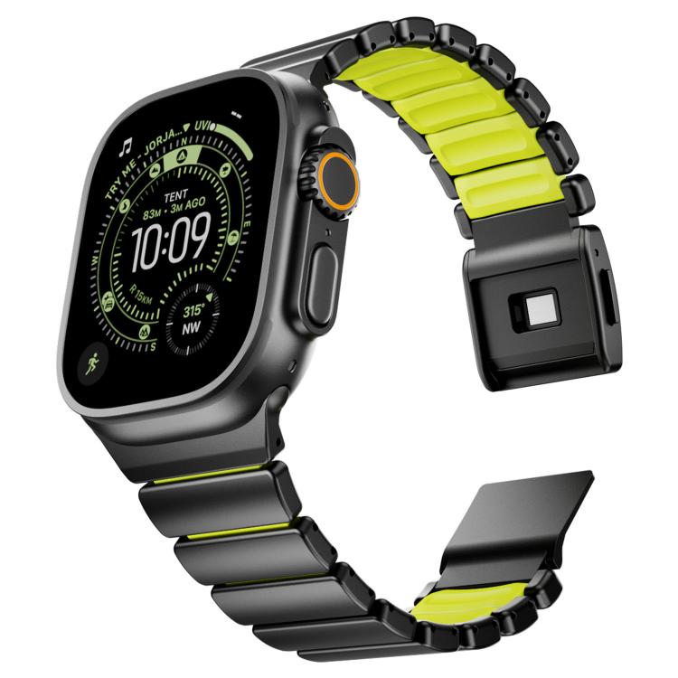 For Apple Watch 46mm / 49mm / 45mm / 44mm Magnetic Buckle Single-Bead Silicone Stainless Steel Watch Band