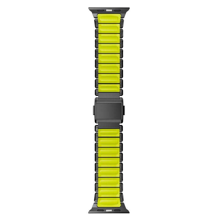 For Apple Watch 46mm / 49mm / 45mm / 44mm Magnetic Buckle Single-Bead Silicone Stainless Steel Watch Band
