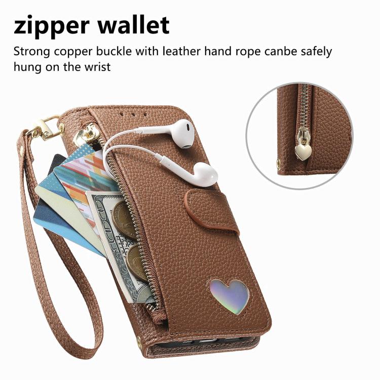 For Samsung Galaxy S25 Ultra 5G Fantasy Love Heart Zipper Wallet Vegan Leather Phone Case with Strap