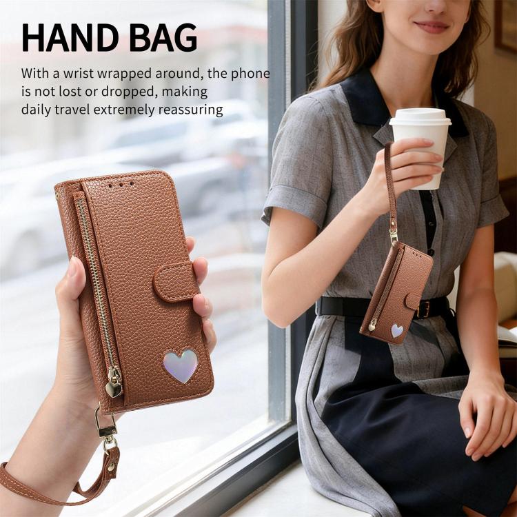 For Samsung Galaxy S25 Ultra 5G Fantasy Love Heart Zipper Wallet Vegan Leather Phone Case with Strap