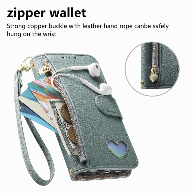 For Samsung Galaxy S25 Ultra 5G Fantasy Love Heart Zipper Wallet Vegan Leather Phone Case with Strap