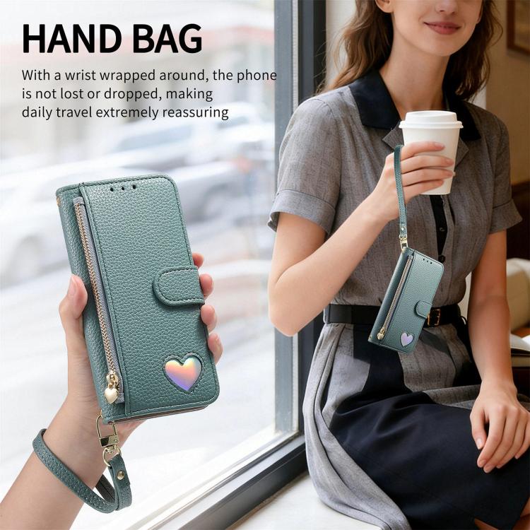 For Samsung Galaxy S25 Ultra 5G Fantasy Love Heart Zipper Wallet Vegan Leather Phone Case with Strap