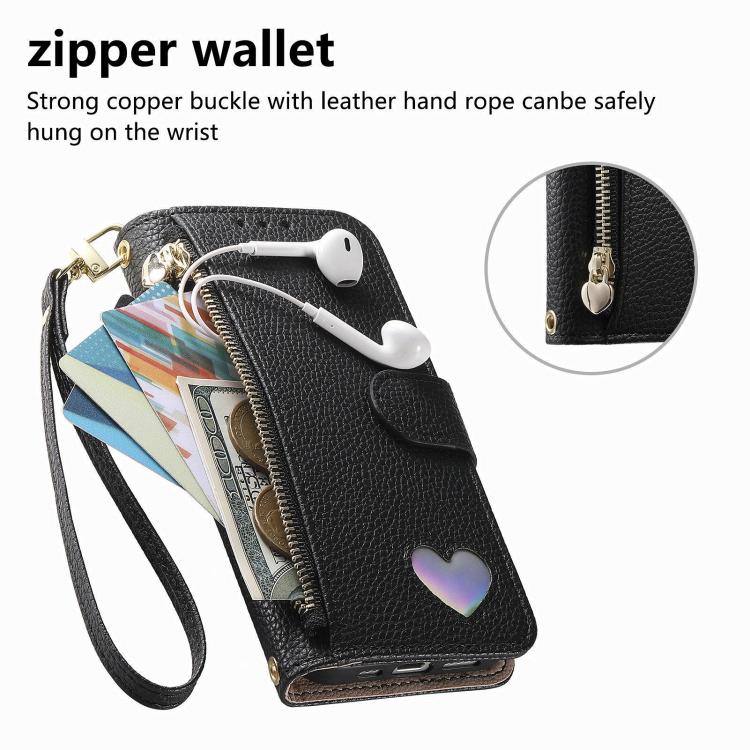 For Samsung Galaxy S25 Ultra 5G Fantasy Love Heart Zipper Wallet Vegan Leather Phone Case with Strap