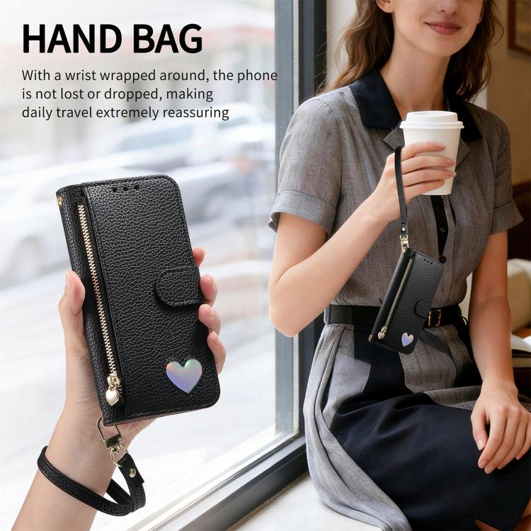 For Samsung Galaxy S25 Ultra 5G Fantasy Love Heart Zipper Wallet Vegan Leather Phone Case with Strap