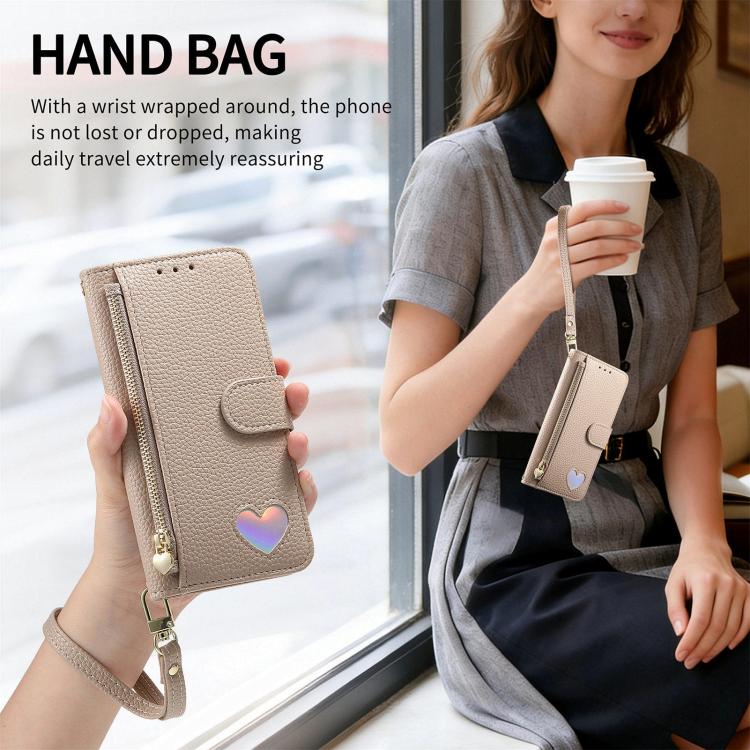 For Samsung Galaxy S25 Ultra 5G Fantasy Love Heart Zipper Wallet Vegan Leather Phone Case with Strap