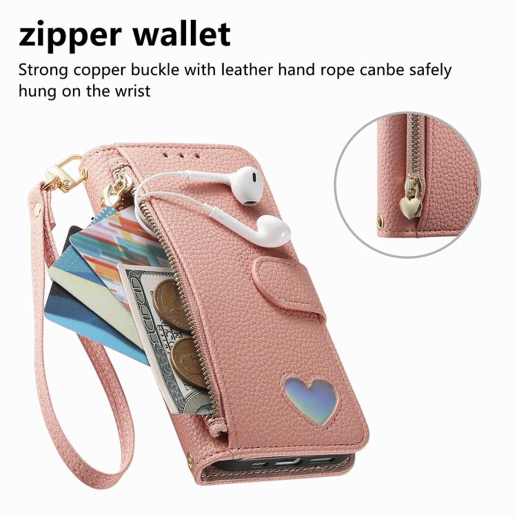 For Samsung Galaxy S25 Ultra 5G Fantasy Love Heart Zipper Wallet Vegan Leather Phone Case with Strap