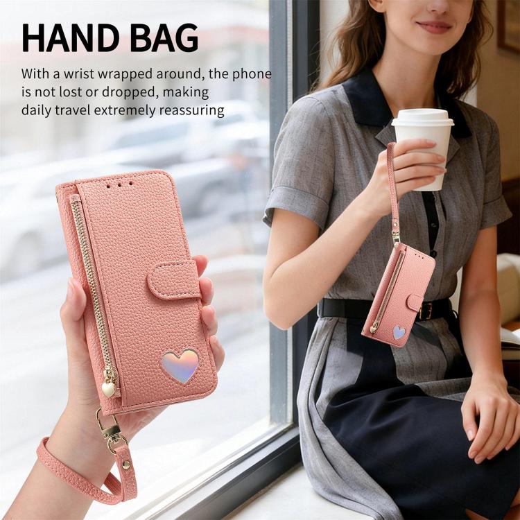For Samsung Galaxy S25 Ultra 5G Fantasy Love Heart Zipper Wallet Vegan Leather Phone Case with Strap