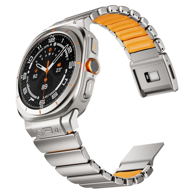 For Samsung Galaxy Watch Ultra 47mm / Ultra 2025 Magnetic Buckle Single-Bead Silicone Stainless Steel Watch Band