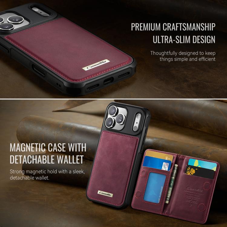 For iPhone 17 Pro Max CaseMe Me80 Series Detachable Wallet Magnetic RFID Vegan Leather Phone Case