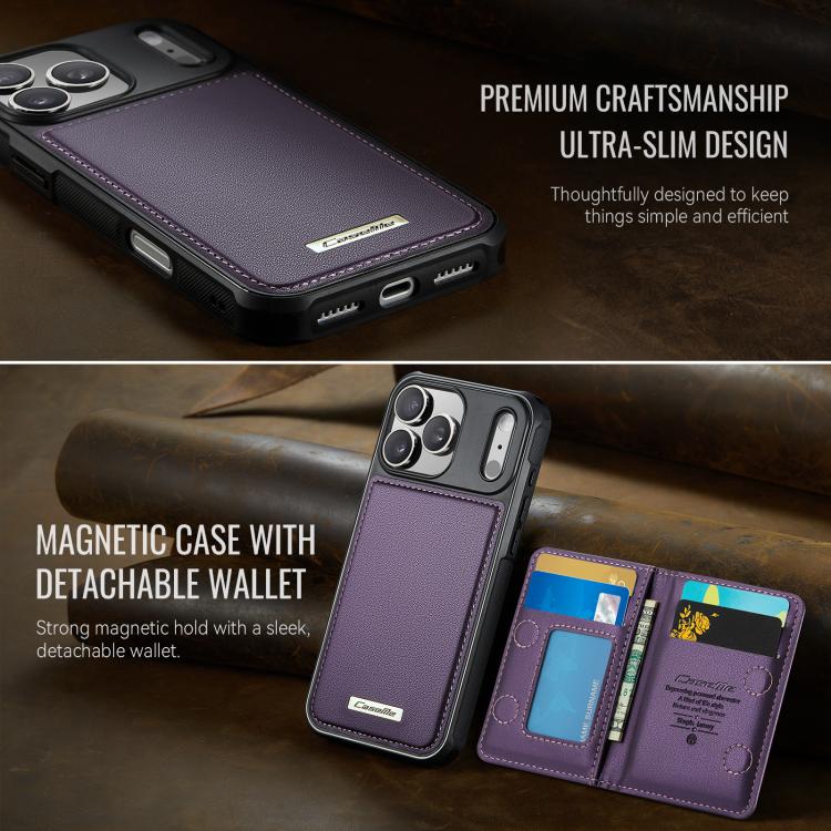 For iPhone 17 Pro Max CaseMe Me80 Series Detachable Wallet Magnetic RFID Vegan Leather Phone Case
