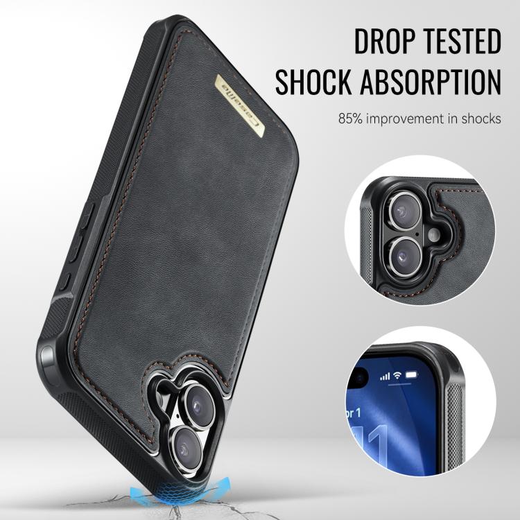 For iPhone 16 CaseMe Me80 Series Detachable Wallet Magnetic RFID Vegan Leather Phone Case
