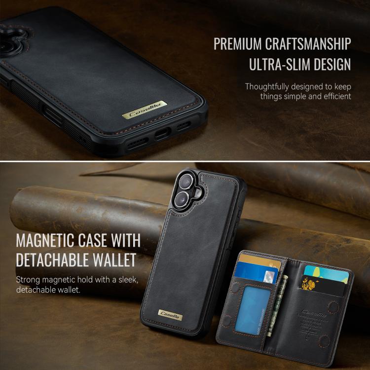 For iPhone 16 Plus CaseMe Me80 Series Detachable Wallet Magnetic RFID Vegan Leather Phone Case
