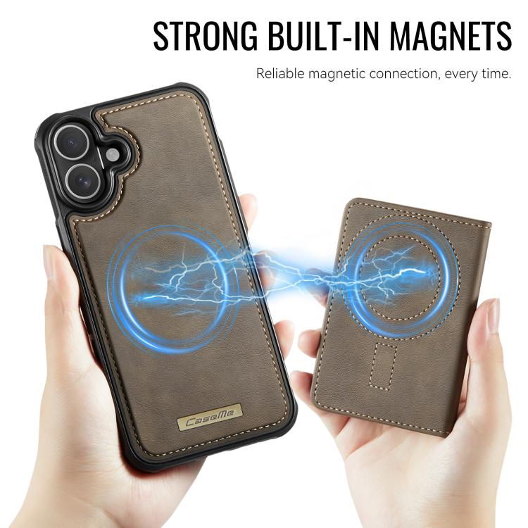 For iPhone 16 Plus CaseMe Me80 Series Detachable Wallet Magnetic RFID Vegan Leather Phone Case