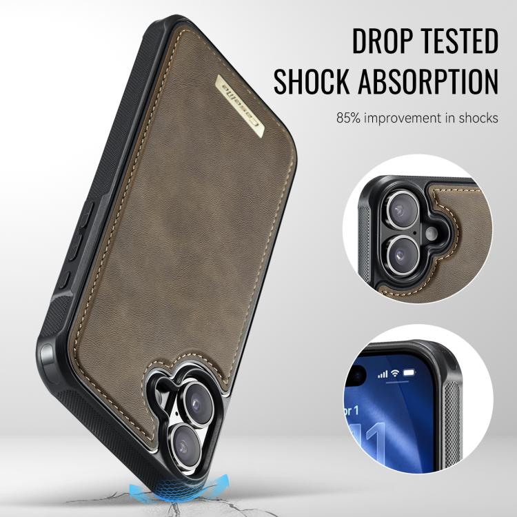 For iPhone 16 Plus CaseMe Me80 Series Detachable Wallet Magnetic RFID Vegan Leather Phone Case