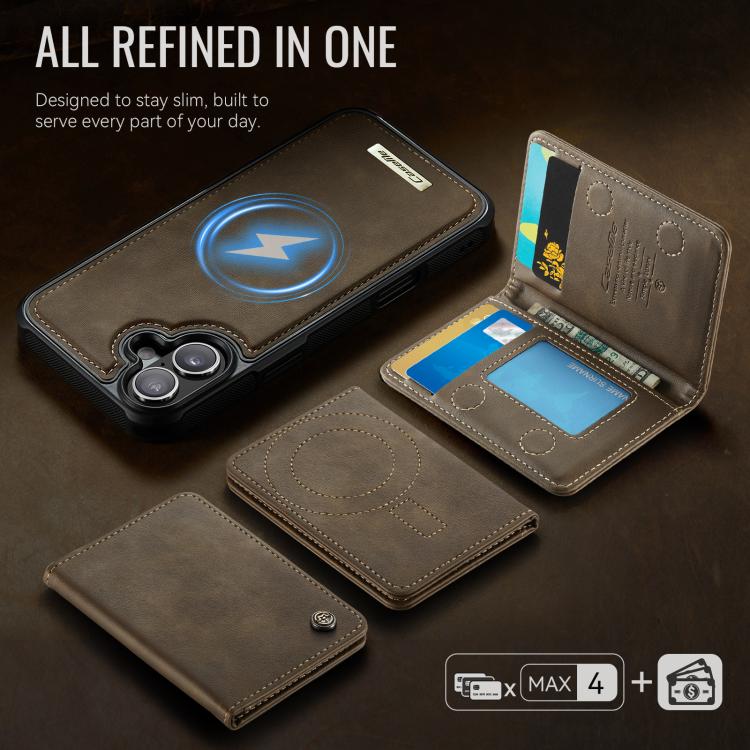 For iPhone 16 Plus CaseMe Me80 Series Detachable Wallet Magnetic RFID Vegan Leather Phone Case