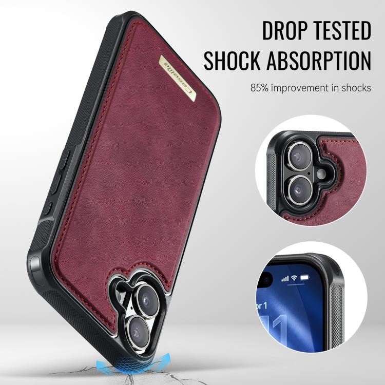 For iPhone 16 Plus CaseMe Me80 Series Detachable Wallet Magnetic RFID Vegan Leather Phone Case