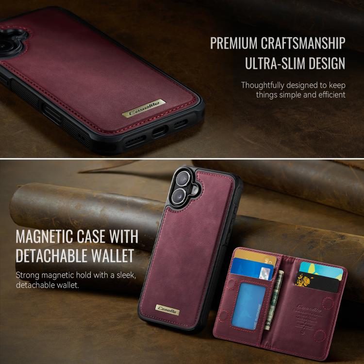 For iPhone 16 Plus CaseMe Me80 Series Detachable Wallet Magnetic RFID Vegan Leather Phone Case