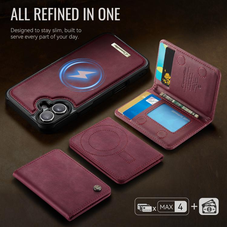 For iPhone 16 Plus CaseMe Me80 Series Detachable Wallet Magnetic RFID Vegan Leather Phone Case