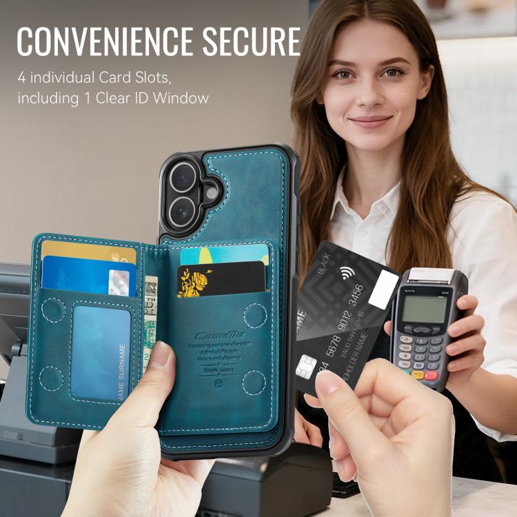 For iPhone 16 Plus CaseMe Me80 Series Detachable Wallet Magnetic RFID Vegan Leather Phone Case
