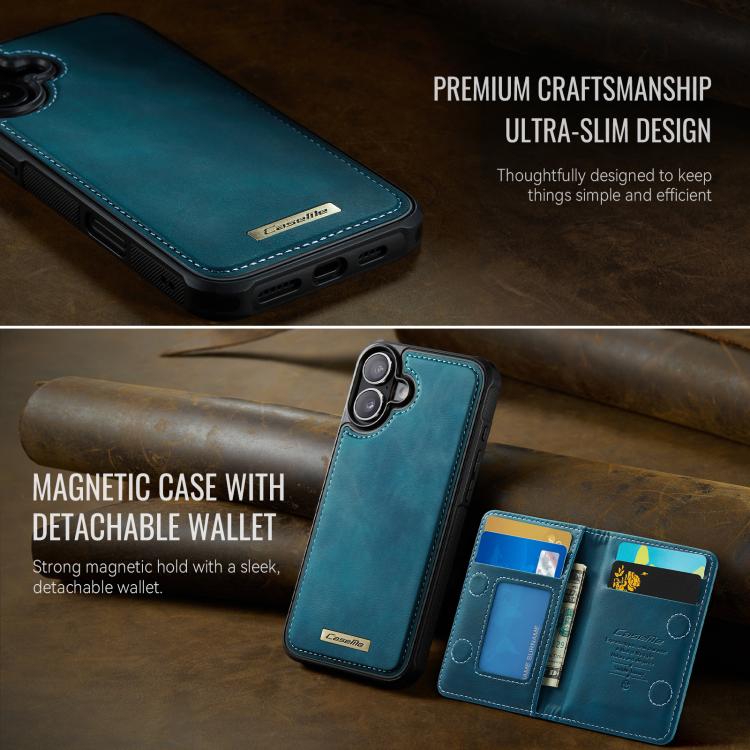 For iPhone 16 Plus CaseMe Me80 Series Detachable Wallet Magnetic RFID Vegan Leather Phone Case