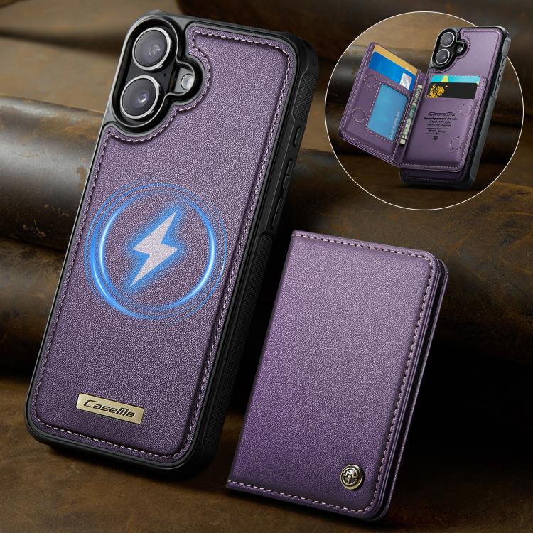 For iPhone 16 Plus CaseMe Me80 Series Detachable Wallet Magnetic RFID Vegan Leather Phone Case