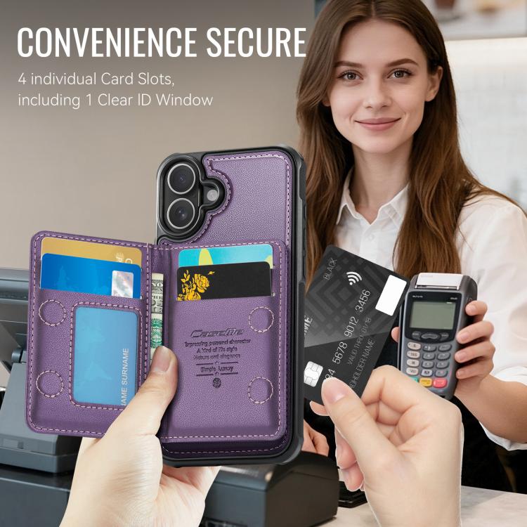 For iPhone 16 Plus CaseMe Me80 Series Detachable Wallet Magnetic RFID Vegan Leather Phone Case