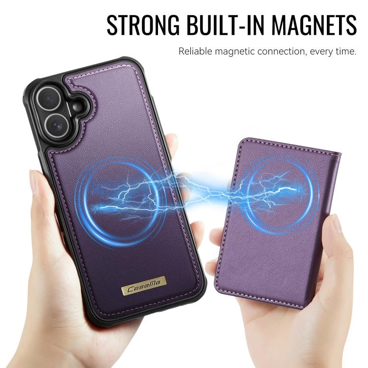 For iPhone 16 Plus CaseMe Me80 Series Detachable Wallet Magnetic RFID Vegan Leather Phone Case