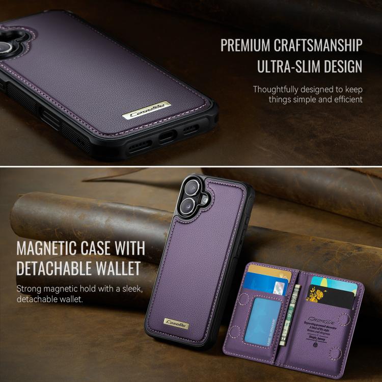 For iPhone 16 Plus CaseMe Me80 Series Detachable Wallet Magnetic RFID Vegan Leather Phone Case