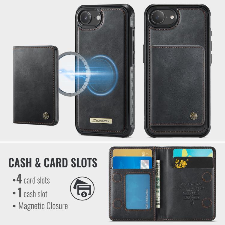 For iPhone 17e / 16e CaseMe Me80 Series Detachable Wallet Magnetic RFID Vegan Leather Phone Case