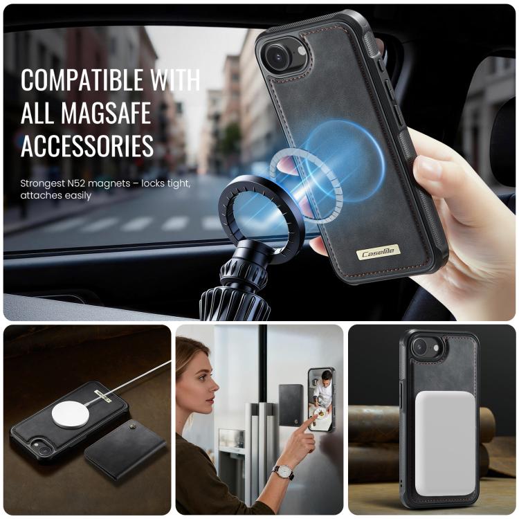 For iPhone 17e / 16e CaseMe Me80 Series Detachable Wallet Magnetic RFID Vegan Leather Phone Case