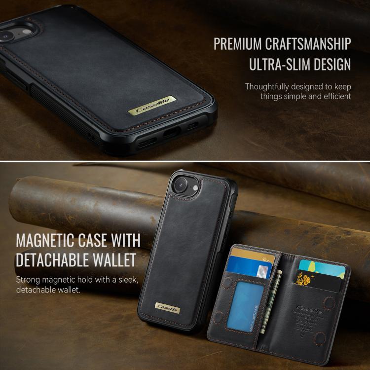 For iPhone 17e / 16e CaseMe Me80 Series Detachable Wallet Magnetic RFID Vegan Leather Phone Case