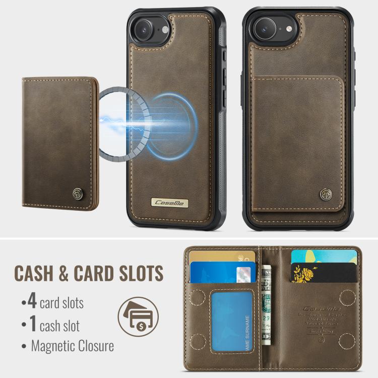 For iPhone 17e / 16e CaseMe Me80 Series Detachable Wallet Magnetic RFID Vegan Leather Phone Case