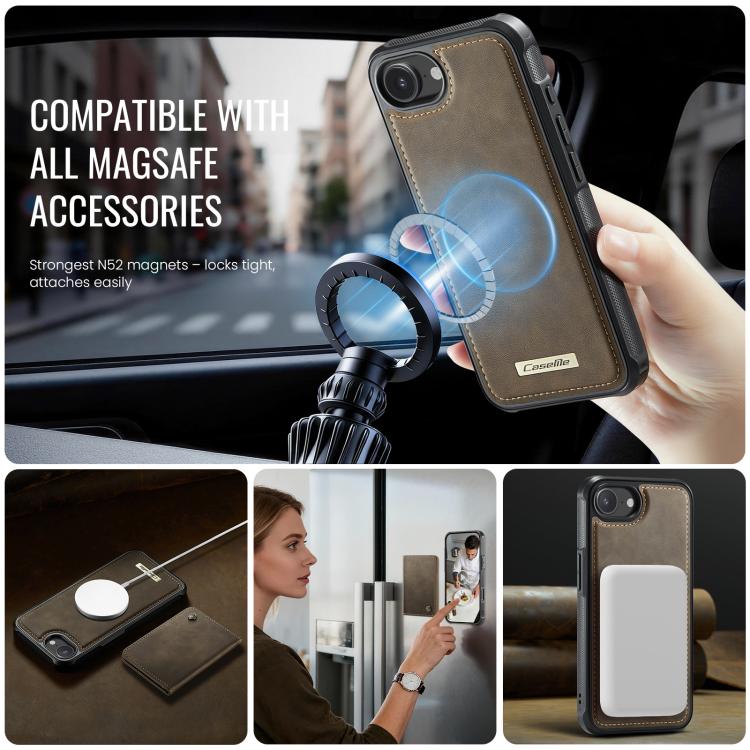 For iPhone 17e / 16e CaseMe Me80 Series Detachable Wallet Magnetic RFID Vegan Leather Phone Case