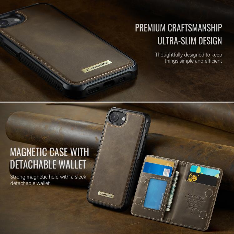 For iPhone 17e / 16e CaseMe Me80 Series Detachable Wallet Magnetic RFID Vegan Leather Phone Case
