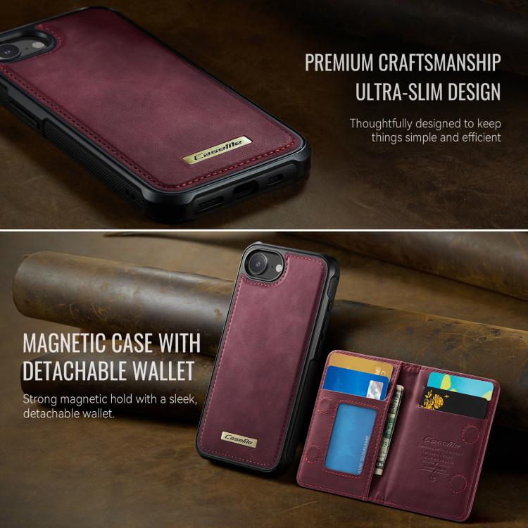 For iPhone 17e / 16e CaseMe Me80 Series Detachable Wallet Magnetic RFID Vegan Leather Phone Case