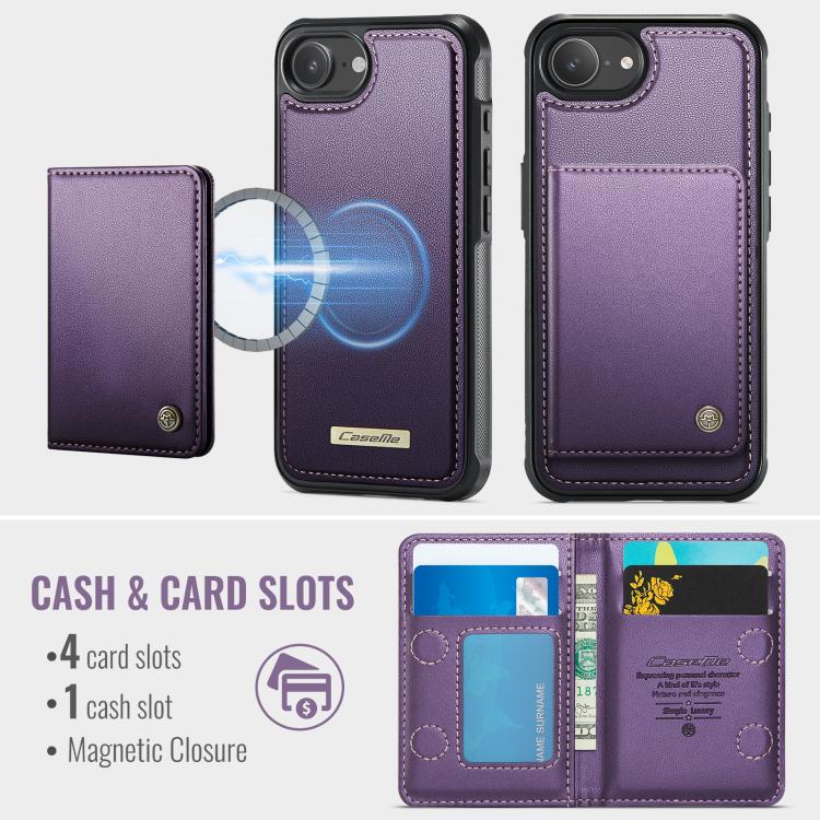 For iPhone 17e / 16e CaseMe Me80 Series Detachable Wallet Magnetic RFID Vegan Leather Phone Case